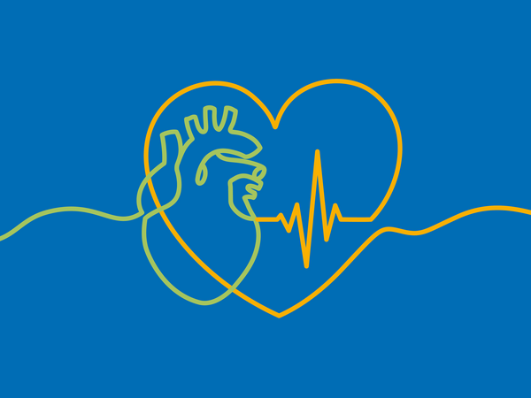 Stilisierte Herzgrafik mit EKG-Linie auf blauem Hintergrund Stilisierte Herzgrafik mit EKG-Linie auf blauem Hintergrund